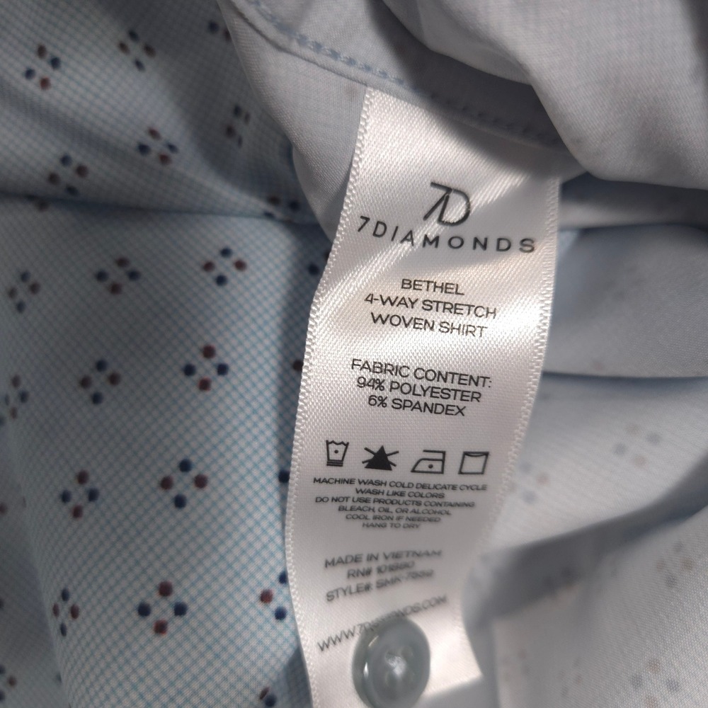 7 Diamonds 4 Way Stretch Shirt Mens XL Blue Bethel Geometric AOP Performance NEW - Picture 7 of 9
